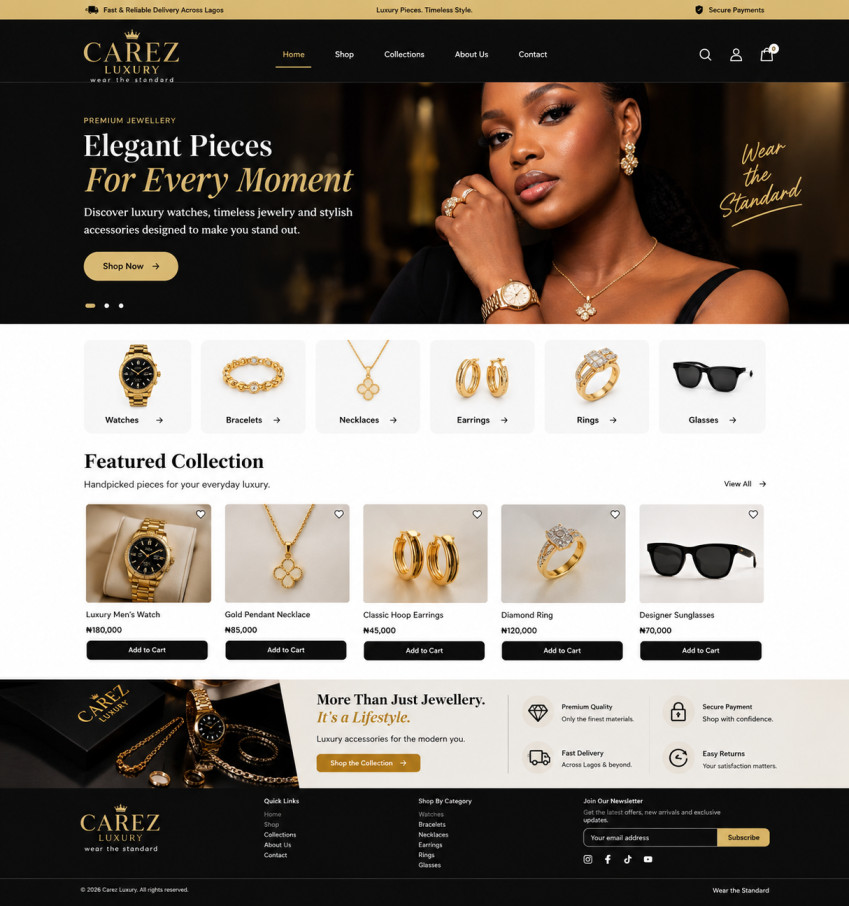 Jewellery retailer website screenshot