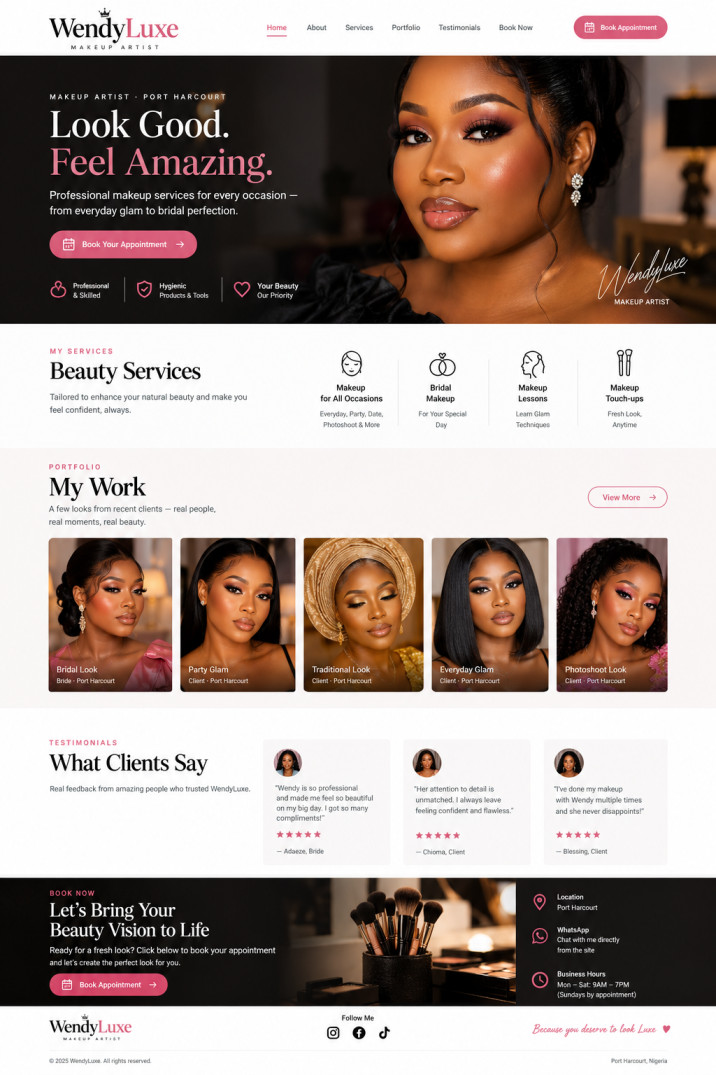 Makeup artist website screenshot